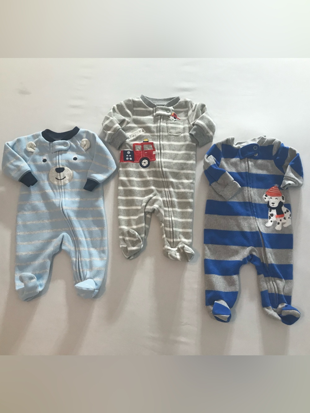 Carter's Gray & Blue Striped Baby Footies Trio with Rescue Appliques